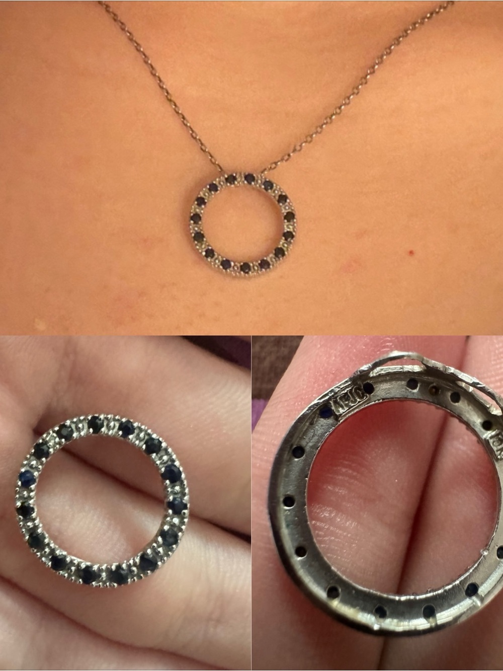 1OK White Gold Sapphire Circle Pendant